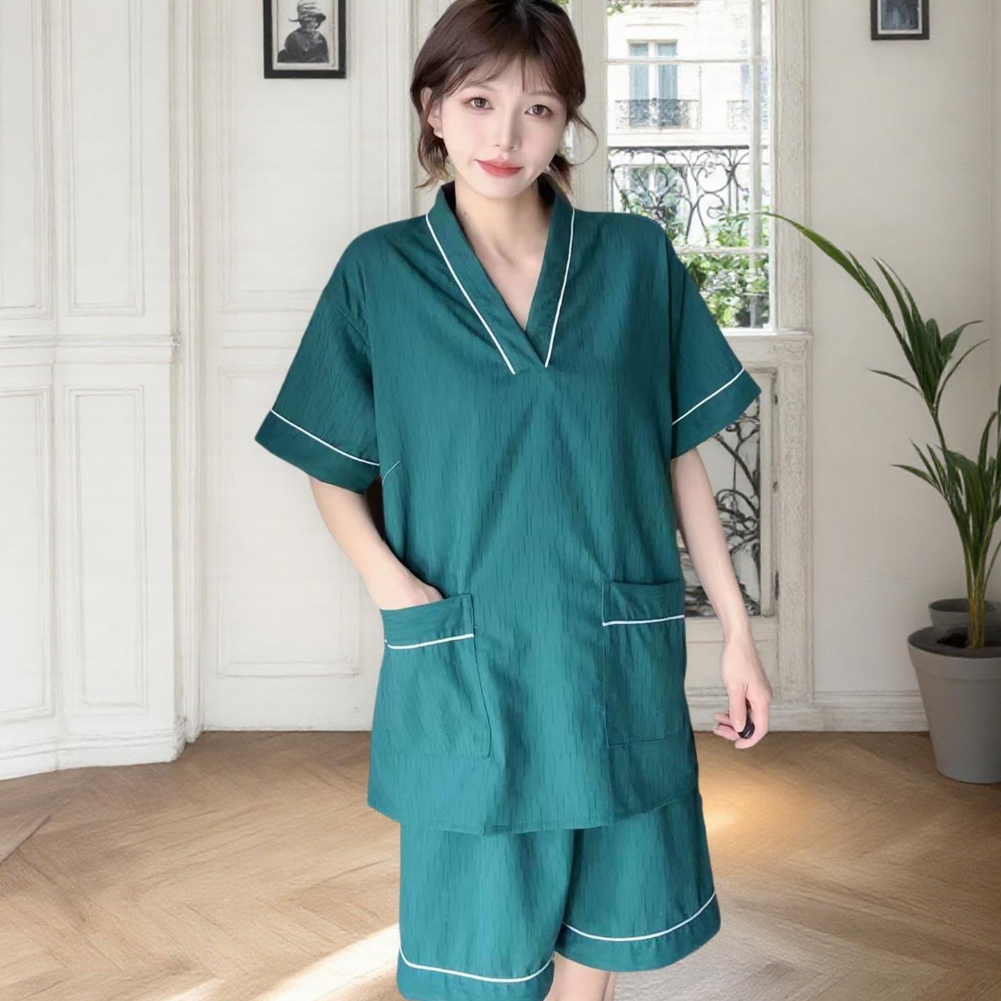 2025新款汗蒸服男女通用夏纯色竹节棉洗浴足浴按摩桑拿服睡衣高档 - 图0