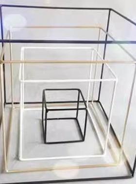 铁丝几何立方体正方体形简约软装装饰品摆件中式方形框架铁艺