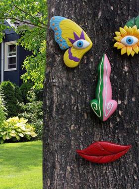 多彩仿真人脸树木墙壁饰品花园挂饰四色炫彩户外创意树挂现货