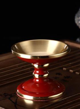 圆通工艺佛具用品家居摆件黄铜酥油灯座洋红色铜烛台