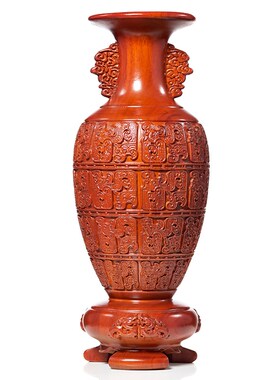速发花梨木雕汉实客瓶摆件式木底座可插花送礼工艺品红木家居花厅