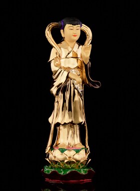 速发盛凡纯铜鎏金善财菩子龙居童玉佛像观音童萨家金供奉摆件