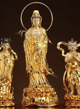 速发全铜金童子玉善像金丝镶宝,佛财,童子观音弟子护法,童神像