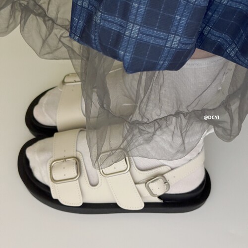 DCYI银色厚底勃肯凉鞋女夏季沙滩鞋一字拖外穿增高黑色罗马凉拖鞋 - 图2
