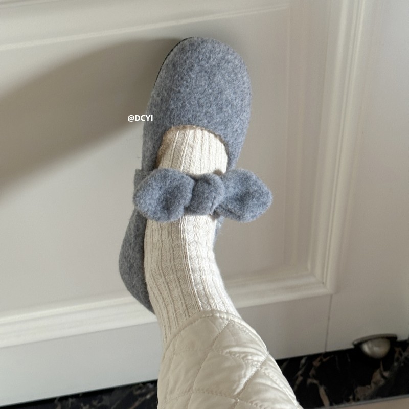 DCYI灰色蝴蝶结加绒毛毛鞋外穿秋冬保暖平底单鞋豆豆鞋玛丽珍棉鞋,淘宝优惠券,粉丝福利购,淘宝优惠卷