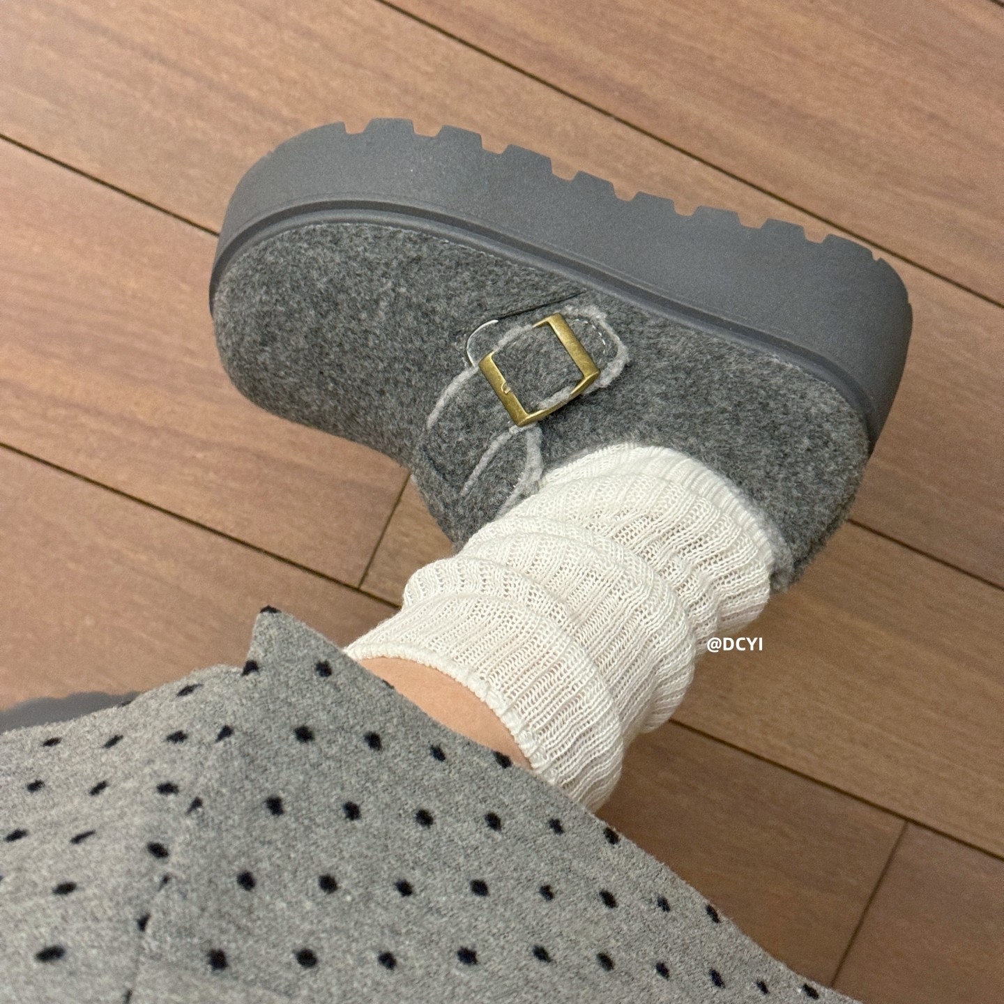 DCYI灰色增高厚底加绒勃肯鞋女秋冬小个子复古毛呢乐福鞋保暖棉鞋,淘宝优惠券,粉丝福利购,淘宝优惠卷
