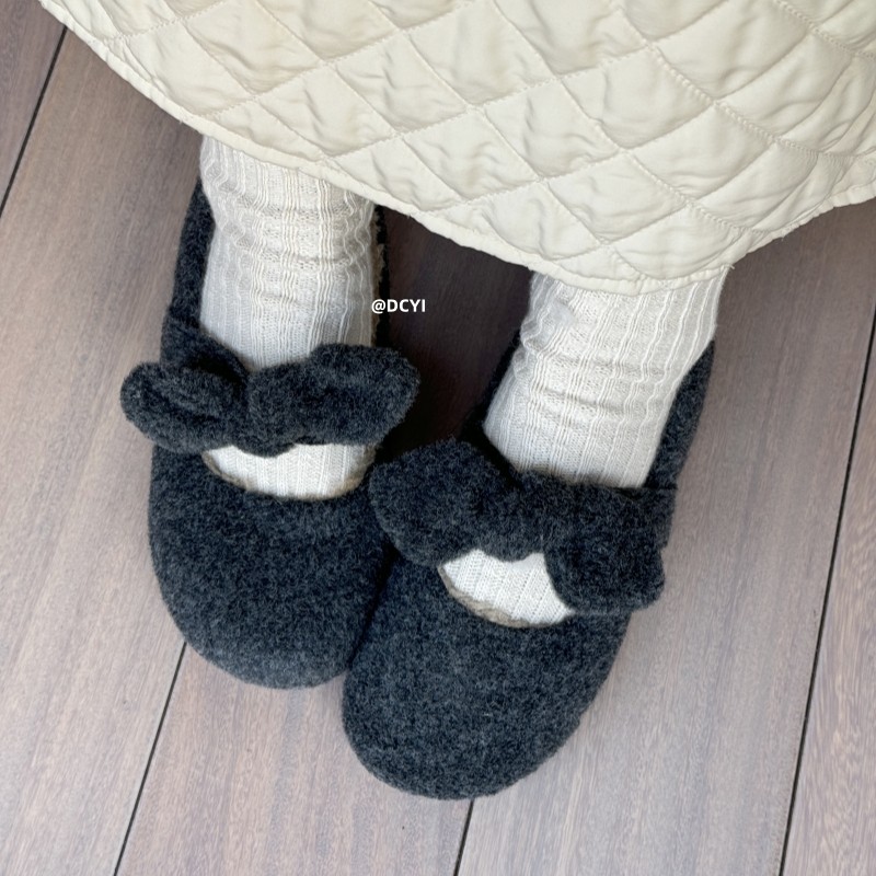 DCYI灰色蝴蝶结加绒毛毛鞋外穿秋冬保暖平底单鞋豆豆鞋玛丽珍棉鞋,淘宝优惠券,粉丝福利购,淘宝优惠卷