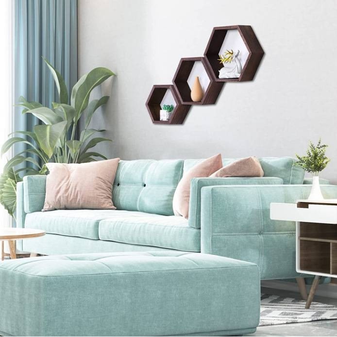 复古实木墙上装饰架壁挂式六边形置物收纳架客厅装饰创意展示架,淘宝优惠券,粉丝福利购,淘宝优惠卷