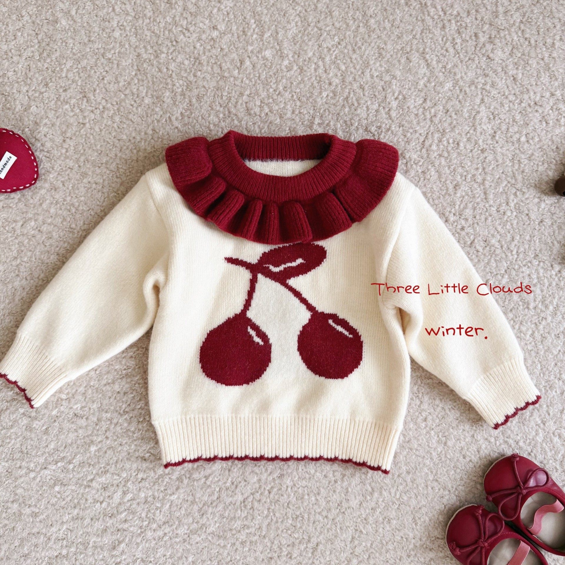 婴幼儿秋冬新款加绒樱桃毛衣加厚拼接裤子两件套装女童保暖针织衫,淘宝优惠券,粉丝福利购,淘宝优惠卷