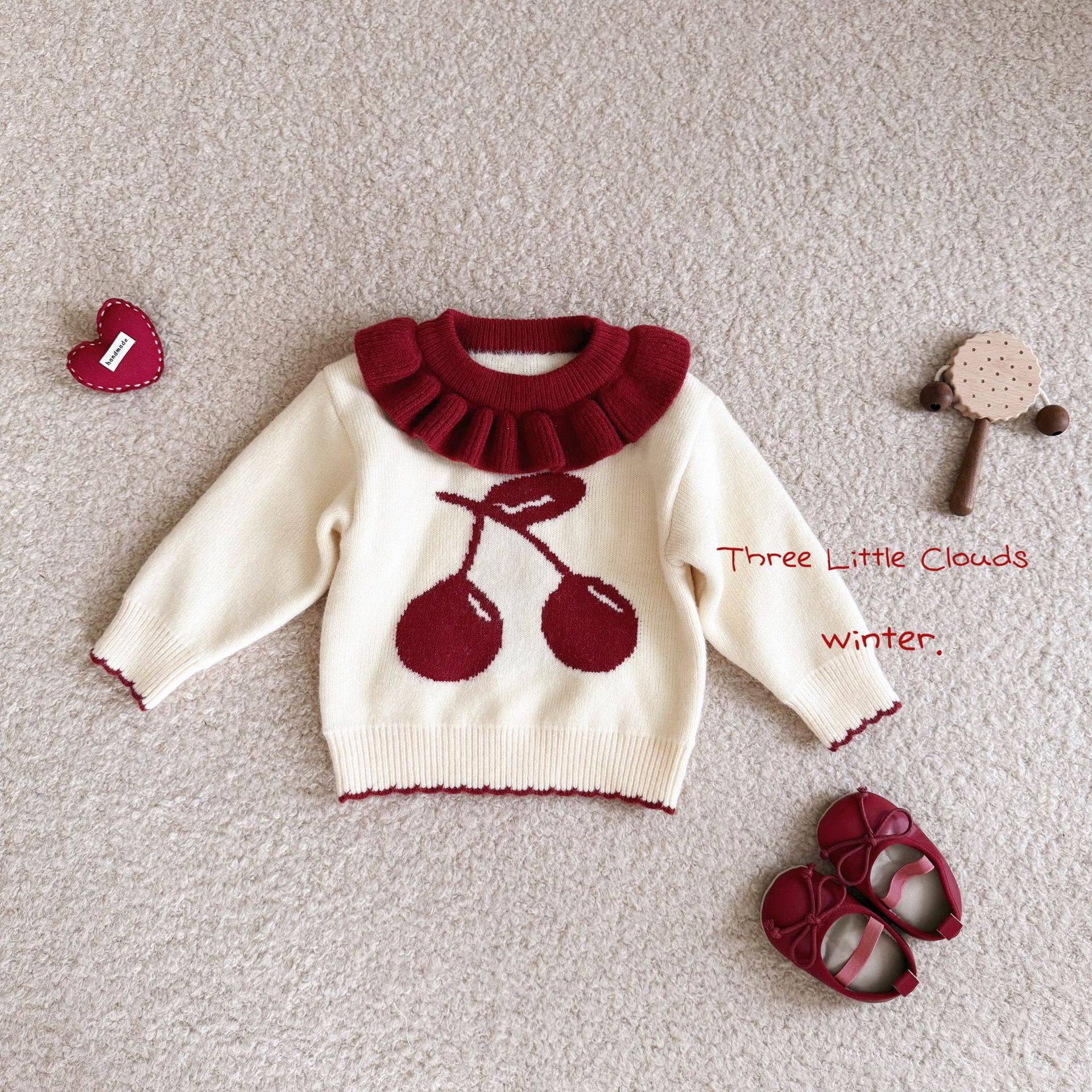 婴幼儿秋冬新款加绒樱桃毛衣加厚拼接裤子两件套装女童保暖针织衫,淘宝优惠券,粉丝福利购,淘宝优惠卷