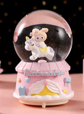 卡通大号发光水晶球卧室摆件学生送礼八音盒床头摆件水球源头工厂