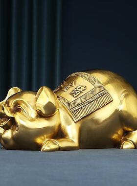 黄铜金猪摆件储蓄罐客厅办公室家居工艺品生肖猪开业礼品