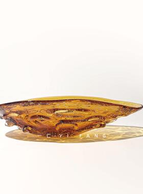 一匚橙色琉璃果盘轻奢装现代板ULN间软楼处售客厅餐样厅桌面托盘