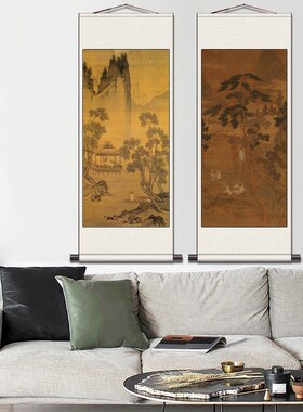 速发唐寅山水横幅巨画字画背景山幅靠挂卷轴画办公室装饰丝绸礼品