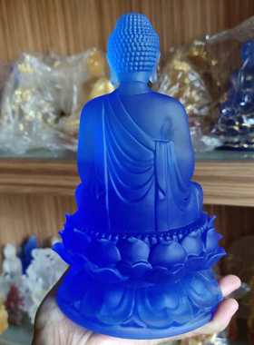 速发古法琉蓝药师佛佛像家用供璃鎏金药师佛琉璃光如来佛奉色摆件
