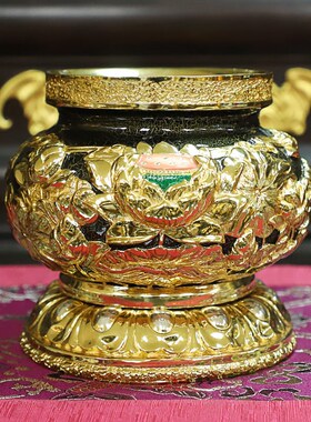 台湾纯铜鎏金佛具套装供佛用品家用全套供佛套装供水杯香炉供佛灯