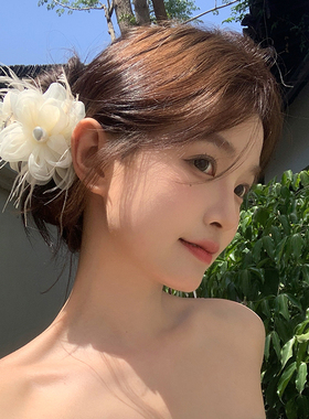 【我的脸很圆】夏季新品拍照出片百搭花朵甜美珍珠抓夹半扎女发饰