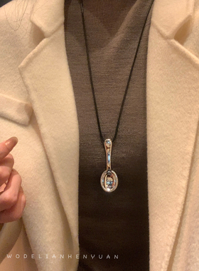 【我的脸很圆】ins风高级感简约银色梳子吊坠毛衣链韩系勺子项链