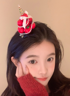 【圣诞樱桃塔】新款圣诞红色樱桃头饰氛围感甜美少女蝴蝶结头饰
