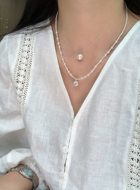 【我的脸很圆】温柔珍珠串珠项链锆石吊坠设计气质百搭锁骨链女生