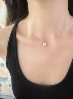 【我的脸很圆】高级感人鱼之泪隐形鱼线吊坠锆石项链小众锁骨链女