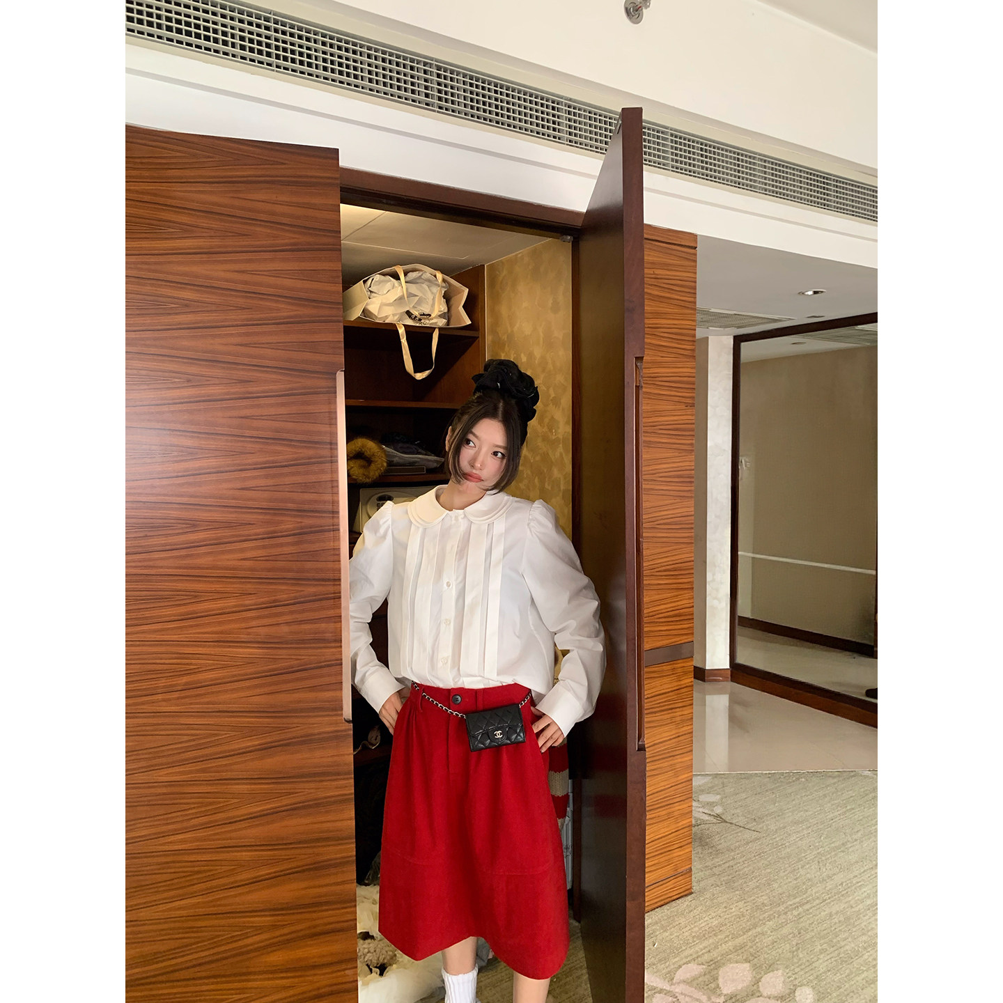 牙套大汪【双轨女孩】宽门襟压褶娃娃领白色学院风棉衬衫,淘宝优惠券,粉丝福利购,淘宝优惠卷