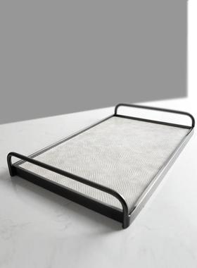 现代极简皮革托盘客厅茶几书桌收纳摆件酒店样板间售楼部软装摆设