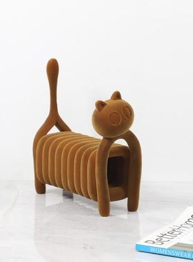 北欧创意植绒树脂线条镂空艺术猫雕塑摆件客厅卧室玄关家居装饰品