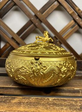 浮雕龙马烟灰缸带盖全铜黄铜办公室家用客厅高档大号烟缸送礼礼品