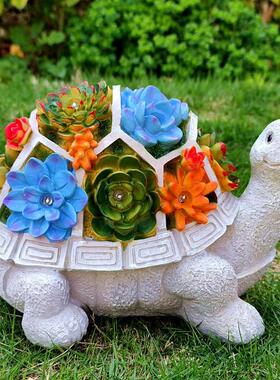 热卖太阳能多肉乌龟树脂摆件太阳能灯多肉雕像装饰花园摆件