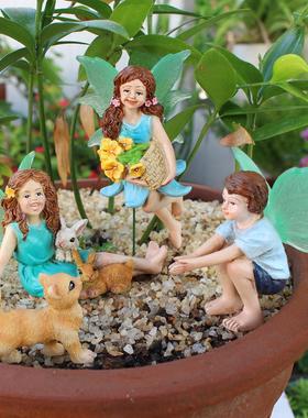 新品夜光花仙子和小猫套装摆件户外花园仙女地插微景观装饰品