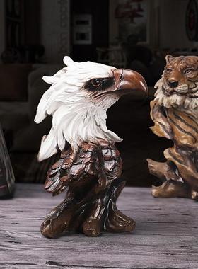 家居创意仿木根动物头像老鹰头摆件复古办公室开业乔迁礼品摆饰