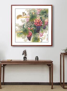 新中式客厅斗方挂画客厅装饰画入户玄关画酒店大厅风景壁画斗方