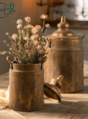 美式复古金色桌面花筒花艺课插花花器古典宫廷风创意花瓶铁艺花翁