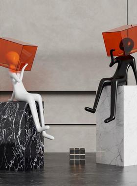 思想牢笼人物坐姿雕塑现代艺术装饰样板间售楼处玄关摆件