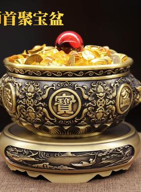 黄铜狮首聚宝盆摆件铜器摆件办公室书房创意工艺品礼品