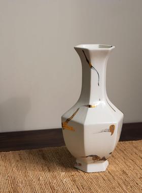 现代新中式样板房描金花瓶器皿摆件酒店售楼处会所客厅茶几台面