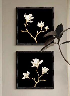 级感法式黑白色调兰花装饰画客厅餐厅玄关中古壁画卧室床头挂画