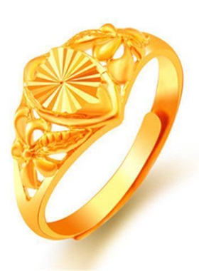 越南真沙金戒指女时尚气质车花开口可调节大小镀沙金久不掉色指环