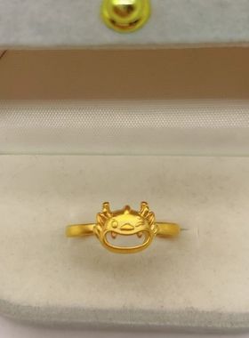 龙年爆款招财戒指生肖合不“龙”嘴黄色戒指99可调节笑口龙戒女戒