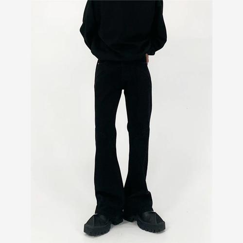 M7cleanfit牛仔裤男款修身显瘦纯黑色vibe裤子美式痞帅微喇长裤
