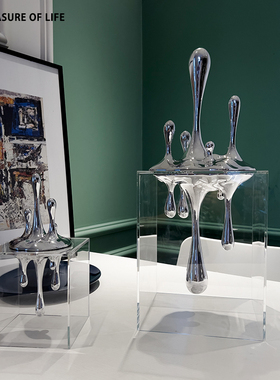 现代简约轻奢创意水滴银色摆件样板间售楼处卧室餐厅柜软装饰品