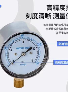 膜盒压力表YE60过压防止型微压表10 40kpa天然气管道水压液压气压