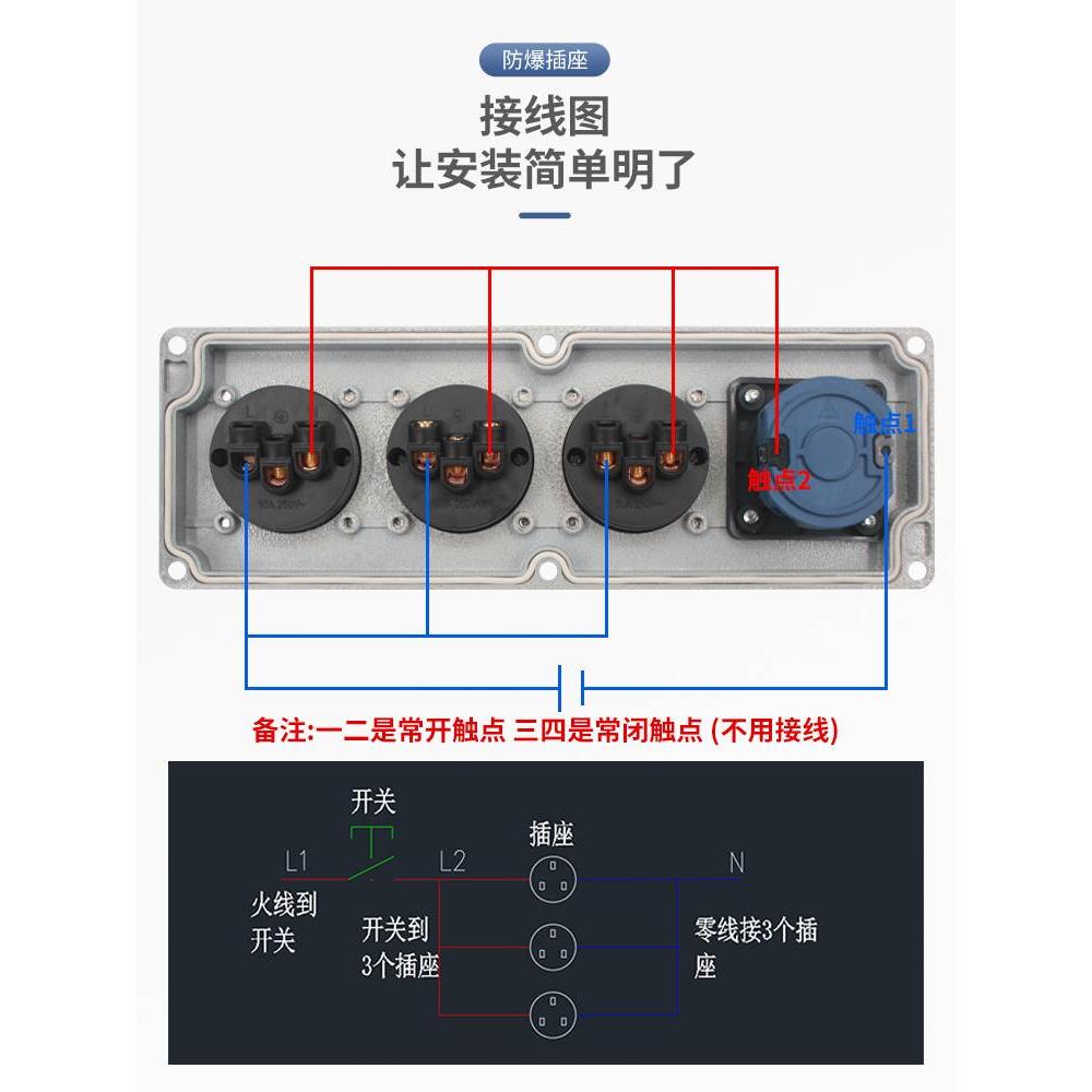 防爆插座220V五孔10A/16A暗装86型工业防水三孔380V四孔墙壁开关 - 图1