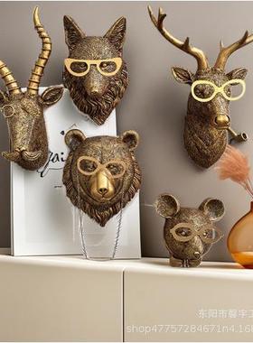 仿古铜色动物挂件家居装饰室内客厅壁炉树脂工艺品壁挂装饰