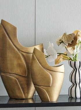 现代简约金属树叶造型雕刻异型玄关艺术摆件抽象银色兔子装饰摆设