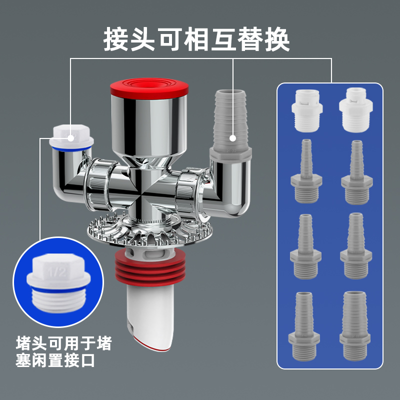 洗衣机地漏下水三通扫地机排水管三头通接头防虫臭可地面同时排水 - 图2