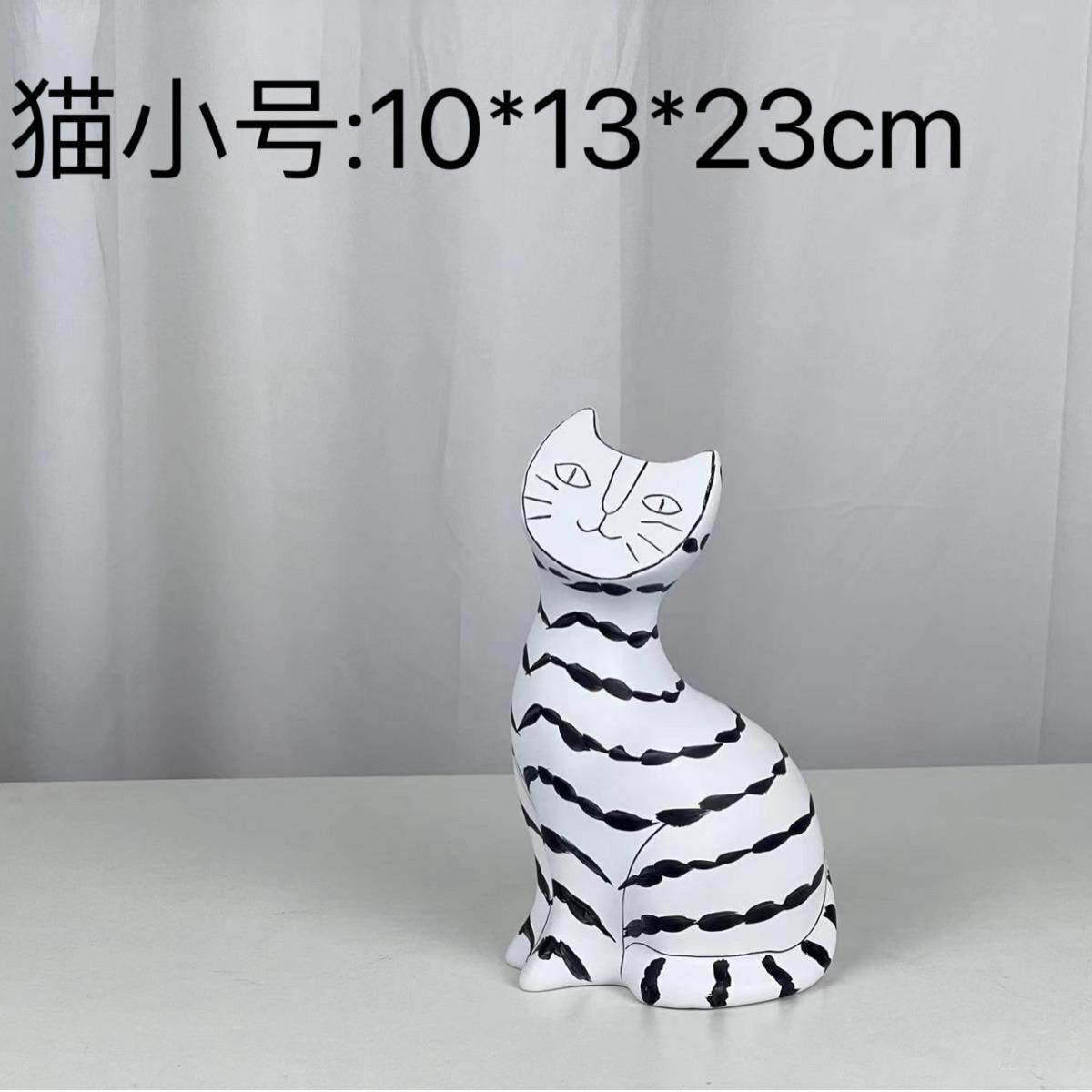 现代简约手绘轻奢黑白条纹猫树脂猫摆件样板房售楼处软装品汤圆猫,淘宝优惠券,粉丝福利购,淘宝优惠卷