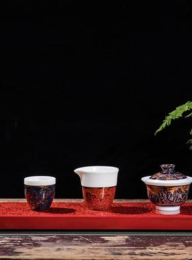 弘一漆器茶盘中式简约实木小茶台干泡盘天然大漆黑檀木手工茶盘