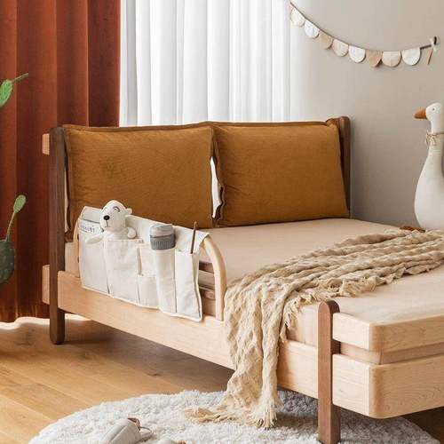 北欧全实木儿童床樱桃木硬枫木带护栏男孩女孩次卧单人床1米2原木 - 图2